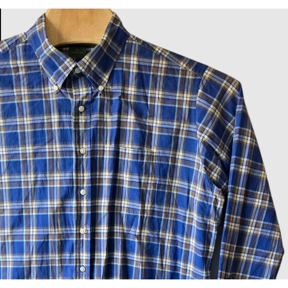 Sid Mashburn Men's Blue Plaid Button Down Long Sleeve Shirt‎ Size XL 100% Cotton